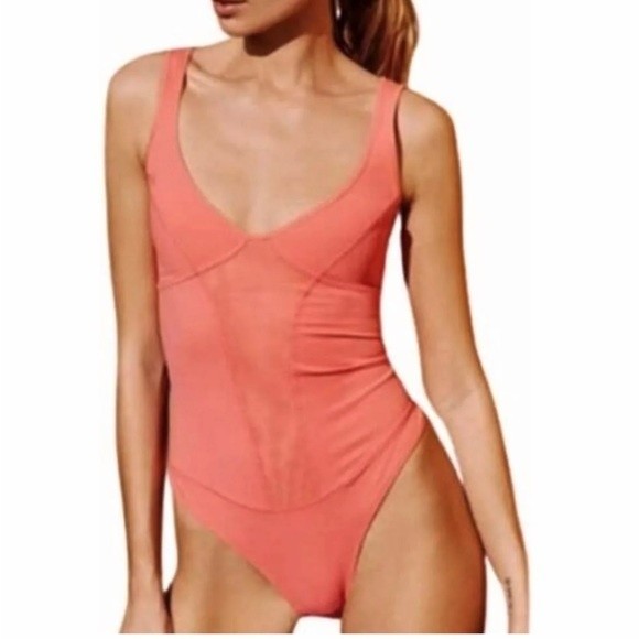 Free People Heart Of Gold Leotard Bodysuit Strawberry Pink Size Small and Medium - Picture 3 of 6